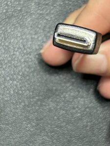 Photo of a smaller and slightly more rounded HDMI or "mini" HDMI